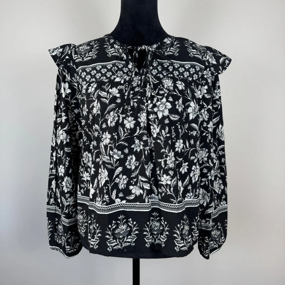 Time‎ and Tru Top Womens Medium M Black White Long Sleeves Relaxed Fit NWT